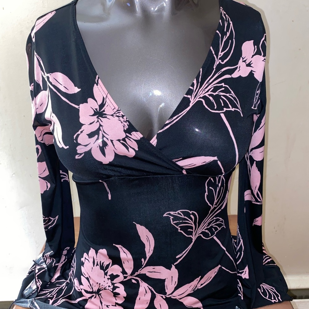 *SOLD* Black with Pink Flowers Top Small